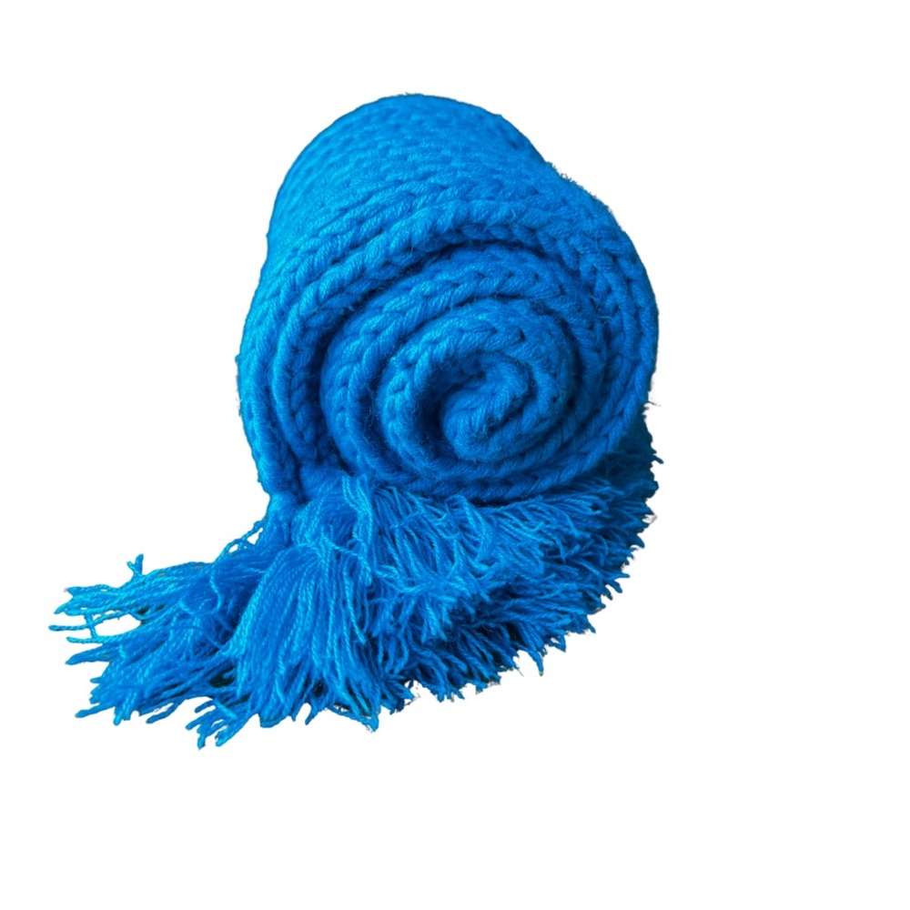 ECHO Bright Blue Chunky Cable Knit Knot Fringe Scarf